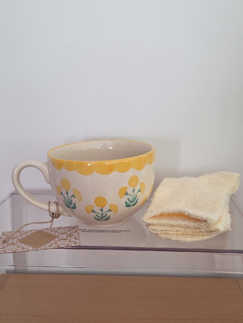 Yellow Floral Ceramic Large Mug NWT - Comes With Cozy Yelloe Socks
